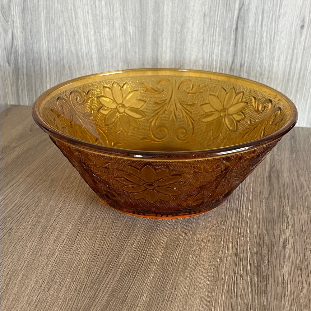 Vintage Indiana Glass Amber Tiara Pressed Glass Serving Bowl